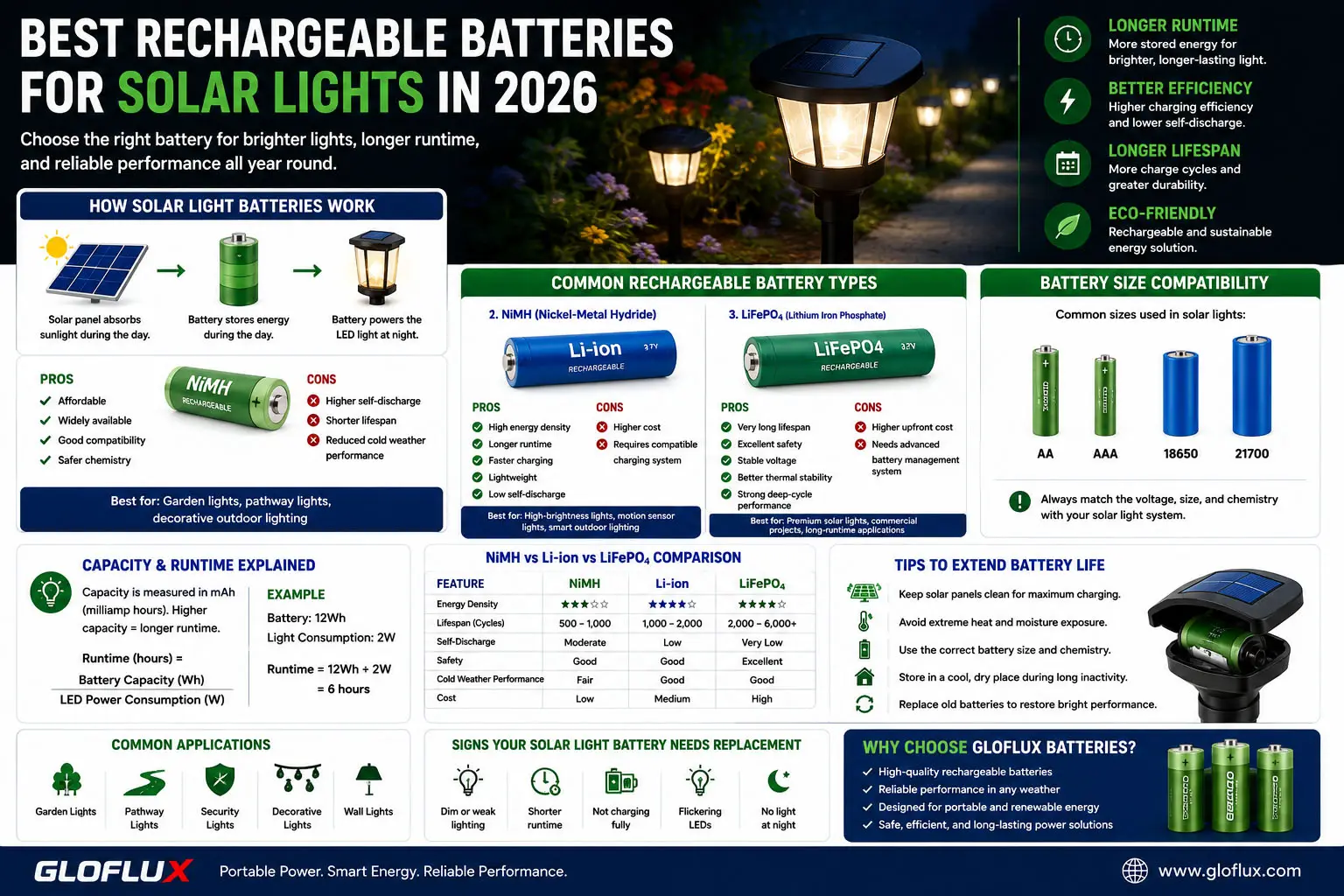 Wiederaufladbare Batterien für Solarlampen