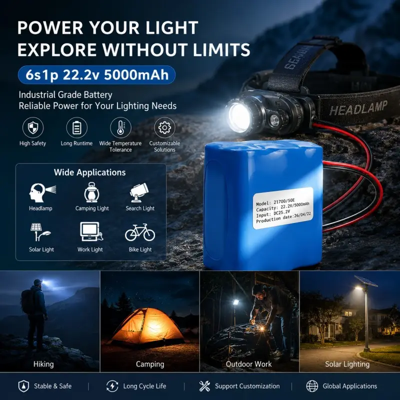 Individuelle 6S 22,2V 5000mAh Batterielösung für Außenscheinwerfer