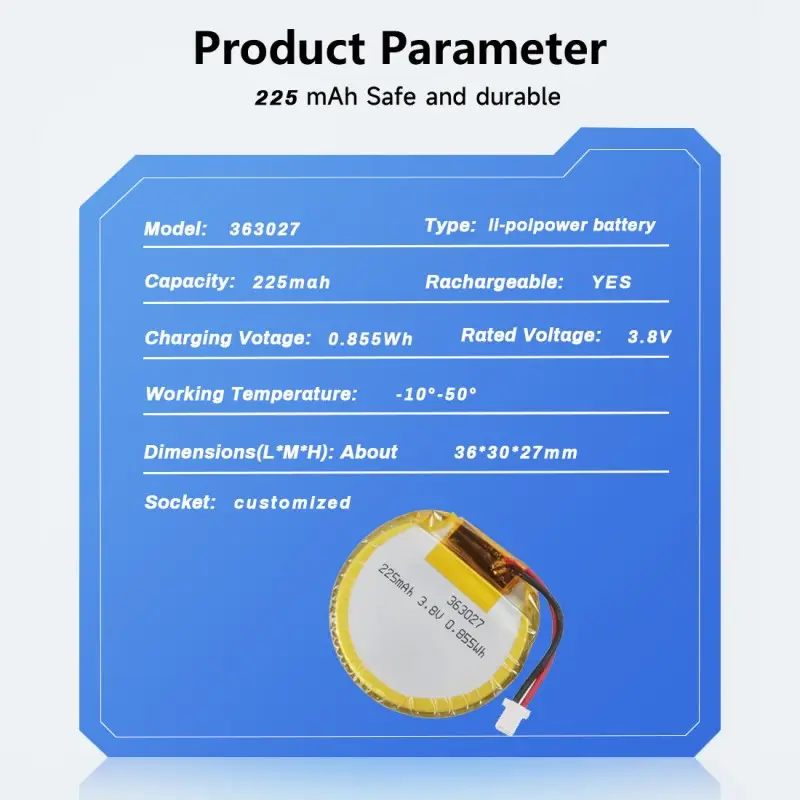 Wiederaufladbarer 363027 Li-Polymer-Rundbatterie für kompakte intelligente Wearables