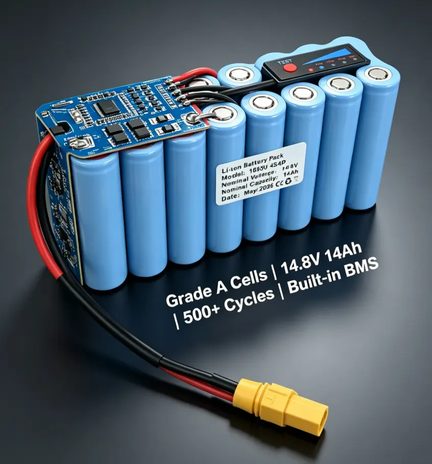 14,8V 14Ah 18650 Lithium-Ionen-Batteriepack mit integriertem BMS-Schutz